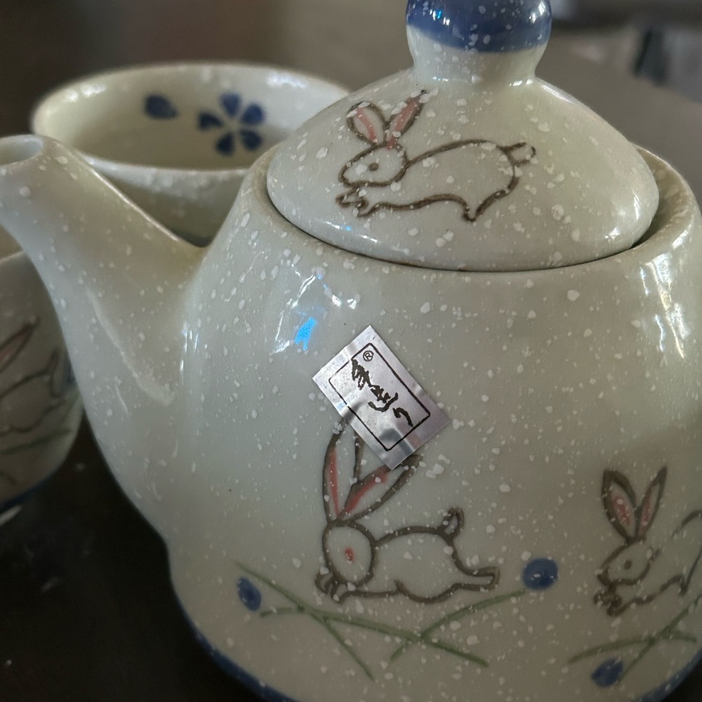 Whimsical Rabbit Ceramic Tea Set - Cream and Blue - Picture 6 of 11